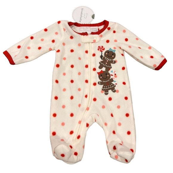 Babys NB Gingerbread Pajamas With Red Polka Dots By Koala Baby - Picture 1 of 9